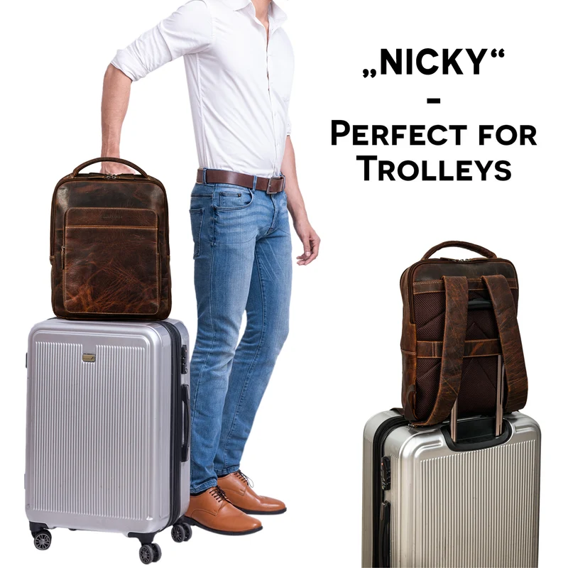 "Nicky" Laptoprucksack 13 Zoll aus echtem Leder Mittel-Groß Unisex