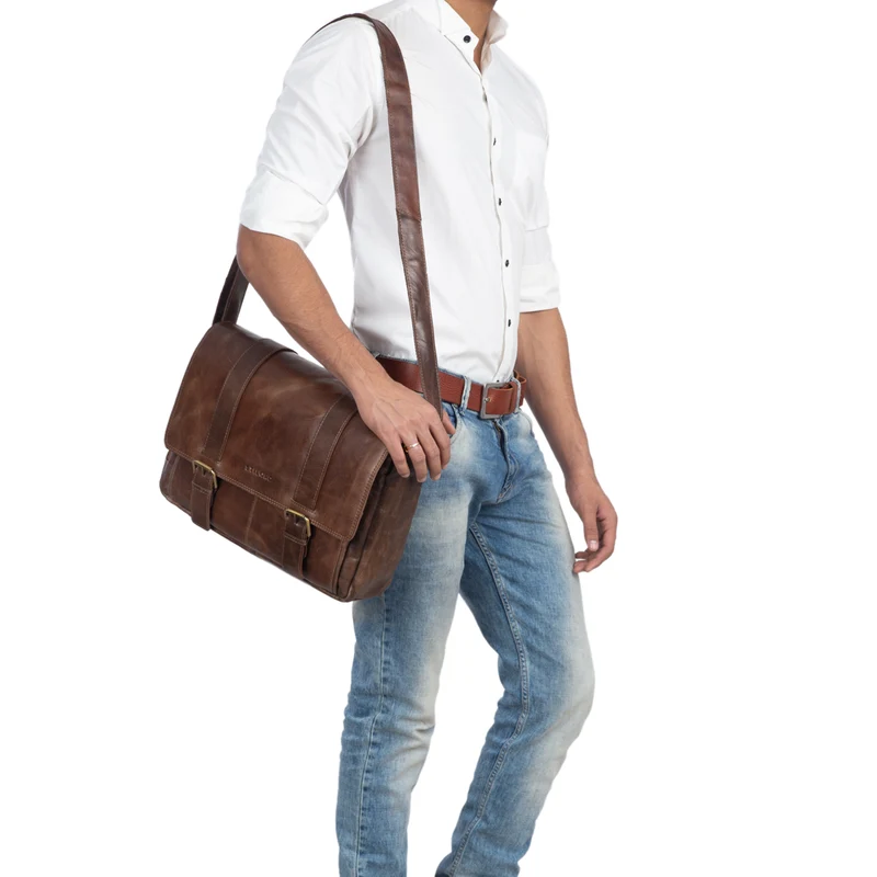 B-WARE "Kai" Messenger Laptop-Tasche Leder
