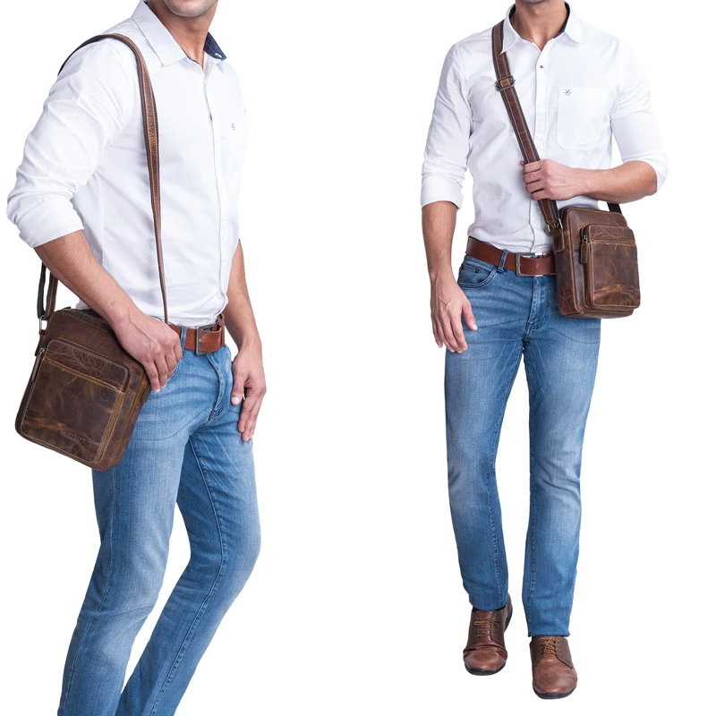 "Vittorio" Moderne Vintage Herrentasche zum Umhängen klein Echtleder