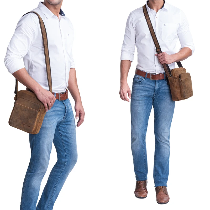 "Vittorio" Moderne Vintage Herrentasche zum Umhängen klein Echtleder
