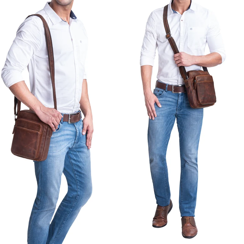 "Vittorio" Moderne Vintage Herrentasche zum Umhängen klein Echtleder