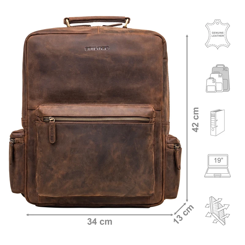 "Isa" Business-Rucksack Herren Leder Laptop-Rucksack Damen 19 Zoll