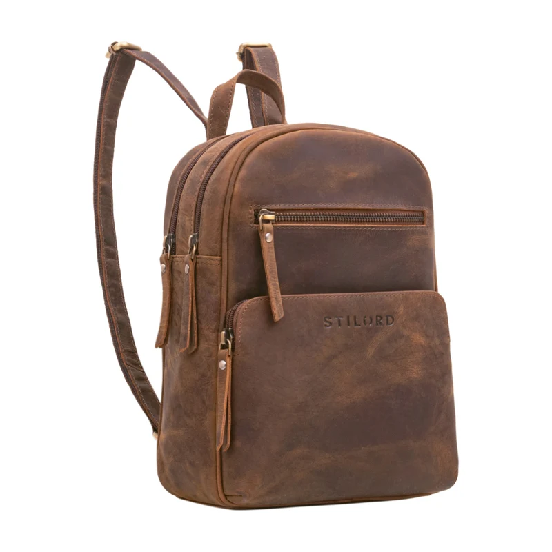 "Fabienne" Kleiner Vintage Damen Rucksack Echtleder mit vielen Fächern