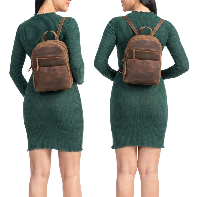 "Fabienne" Kleiner Vintage Damen Rucksack Echtleder mit vielen Fächern