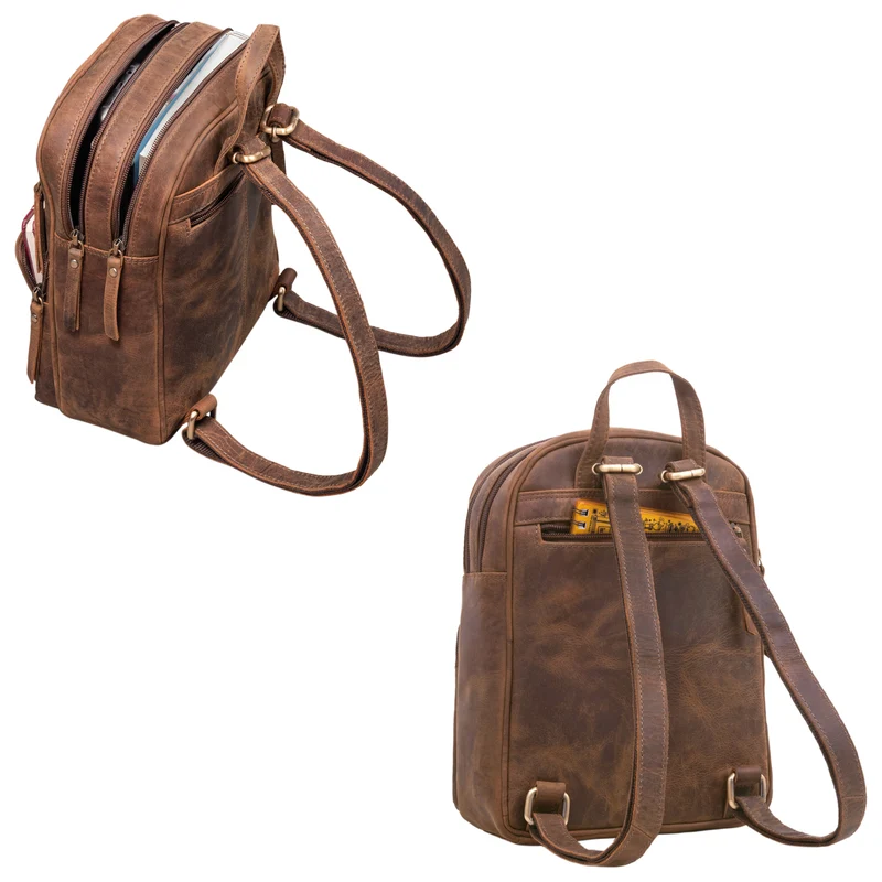 "Fabienne" Kleiner Vintage Damen Rucksack Echtleder mit vielen Fächern