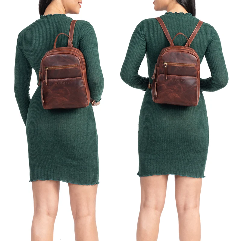 "Fabienne" Kleiner Vintage Damen Rucksack Echtleder mit vielen Fächern