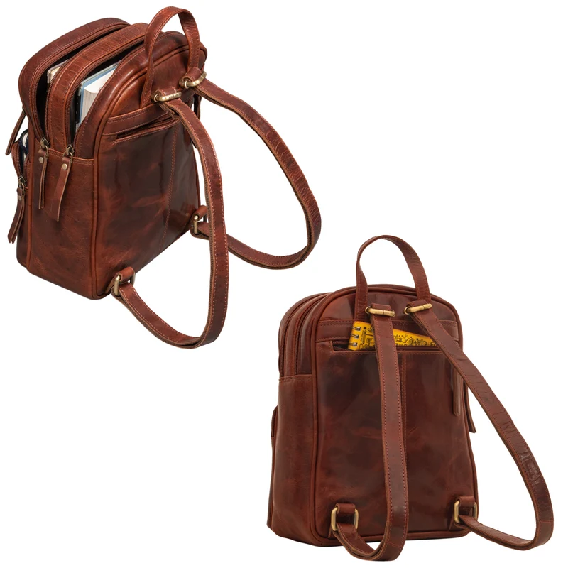 "Fabienne" Kleiner Vintage Damen Rucksack Echtleder mit vielen Fächern