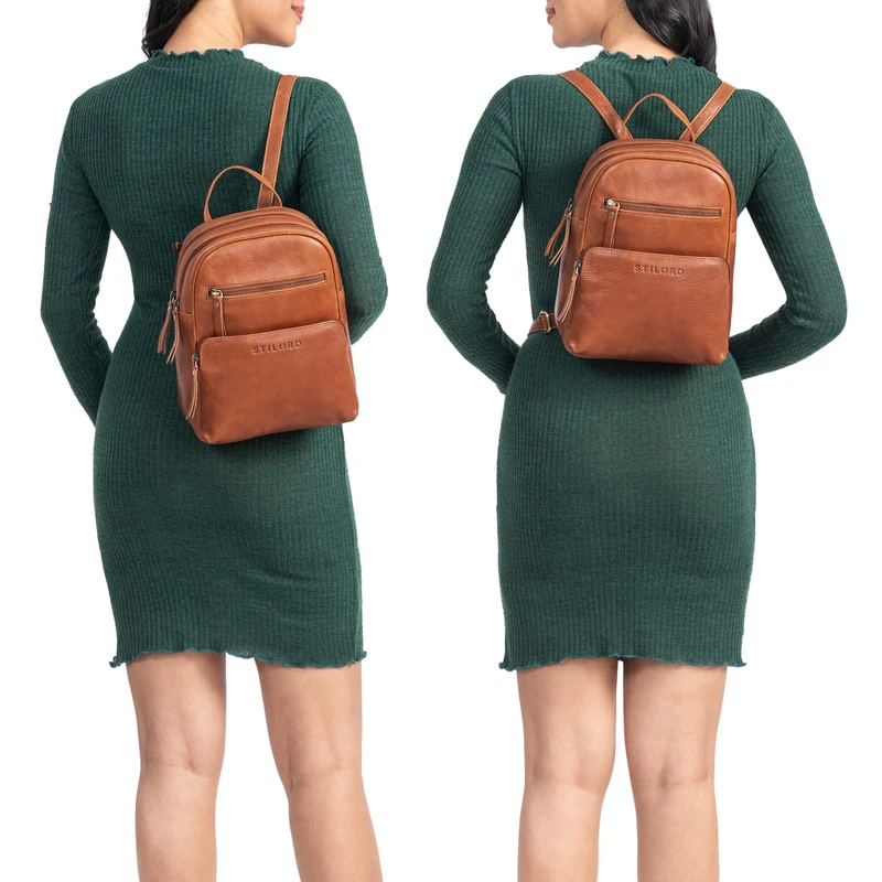 "Fabienne" Kleiner Vintage Damen Rucksack Echtleder mit vielen Fächern
