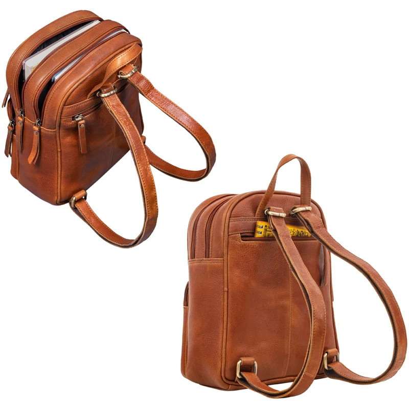 "Fabienne" Kleiner Vintage Damen Rucksack Echtleder mit vielen Fächern