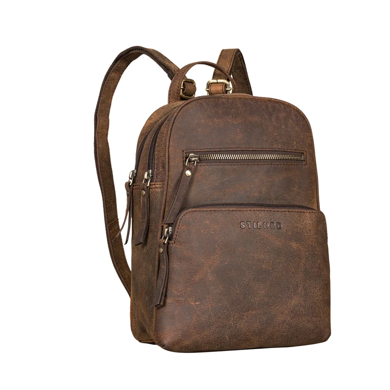 "Fabienne" Kleiner Vintage Damen Rucksack Echtleder mit vielen Fächern