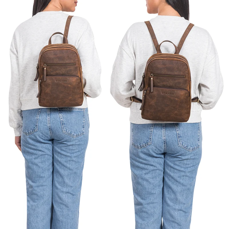 "Fabienne" Kleiner Vintage Damen Rucksack Echtleder mit vielen Fächern