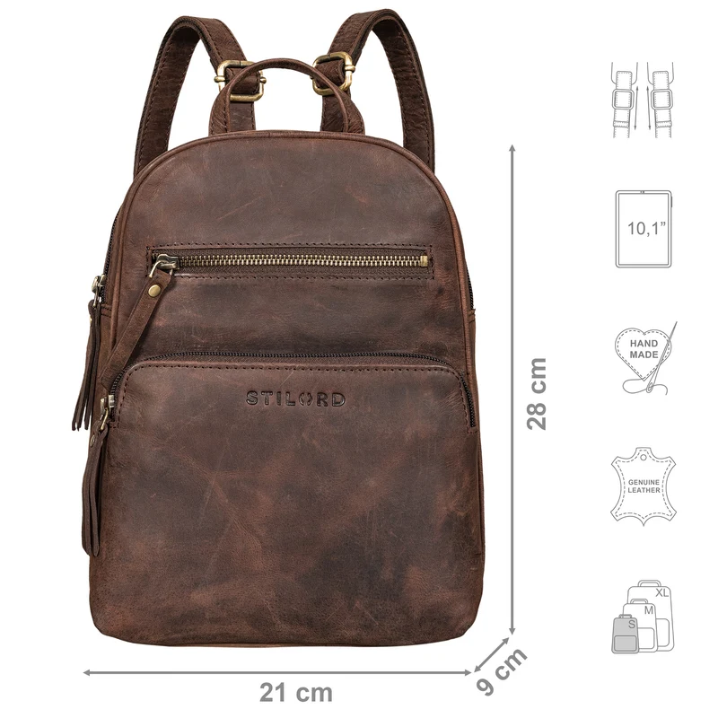 "Fabienne" Kleiner Vintage Damen Rucksack Echtleder mit vielen Fächern