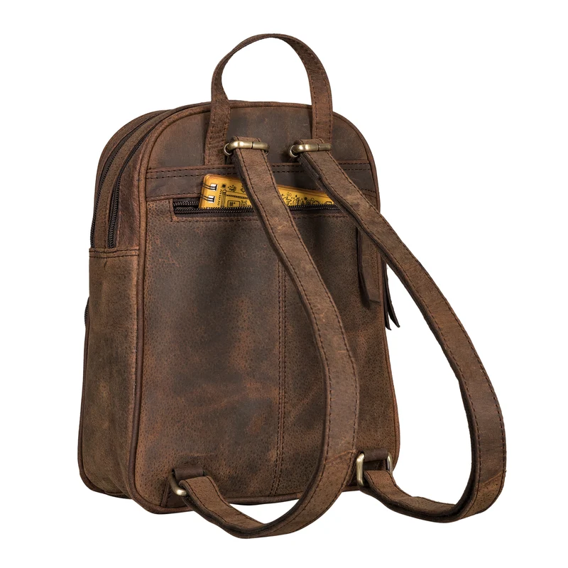"Fabienne" Kleiner Vintage Damen Rucksack Echtleder mit vielen Fächern