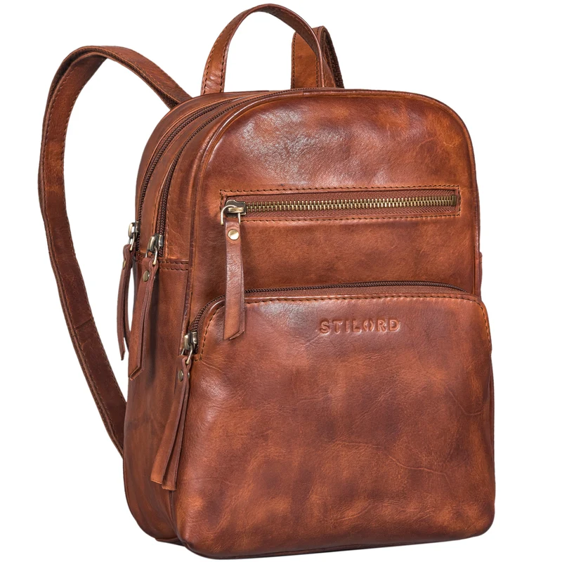 "Fabienne" Kleiner Vintage Damen Rucksack Echtleder mit vielen Fächern