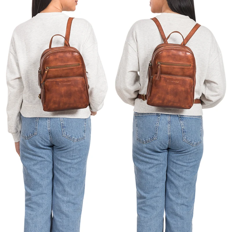 "Fabienne" Kleiner Vintage Damen Rucksack Echtleder mit vielen Fächern