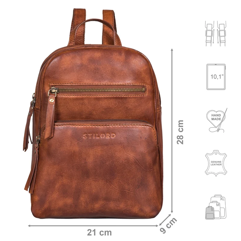 "Fabienne" Kleiner Vintage Damen Rucksack Echtleder mit vielen Fächern