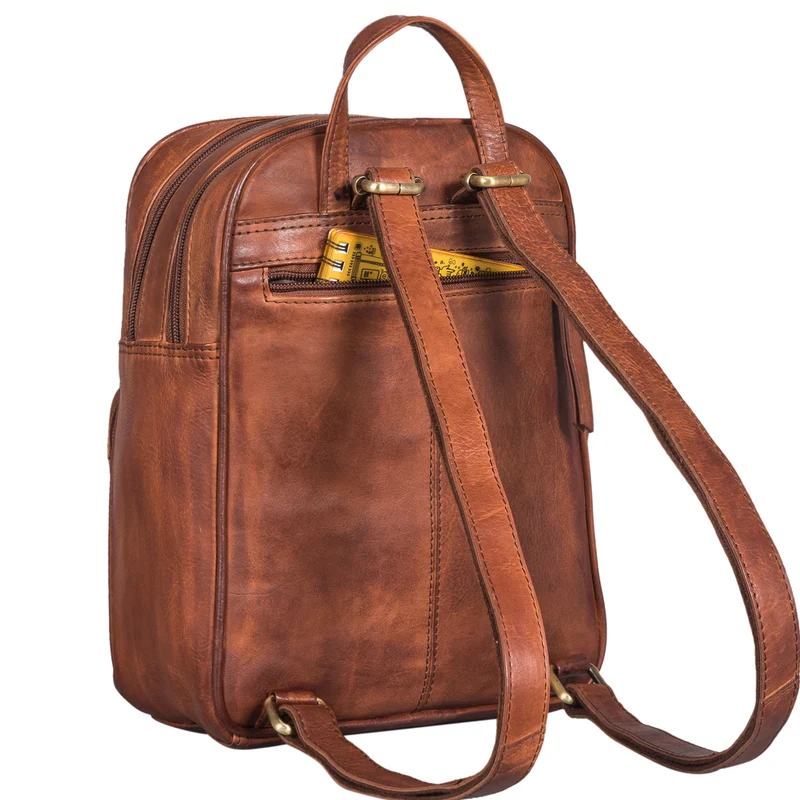 "Fabienne" Kleiner Vintage Damen Rucksack Echtleder mit vielen Fächern