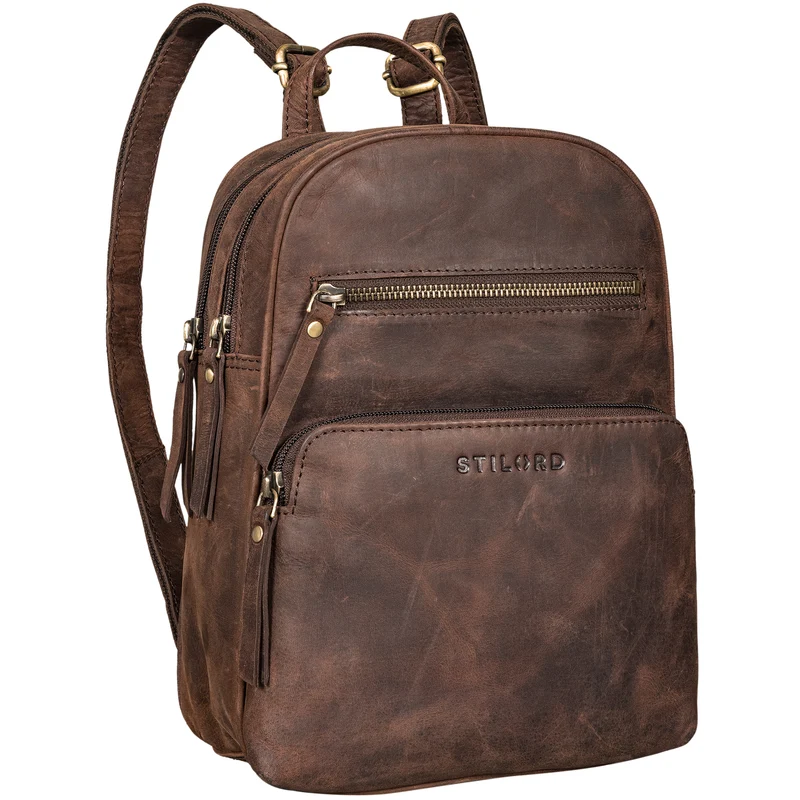 "Fabienne" Kleiner Vintage Damen Rucksack Echtleder mit vielen Fächern