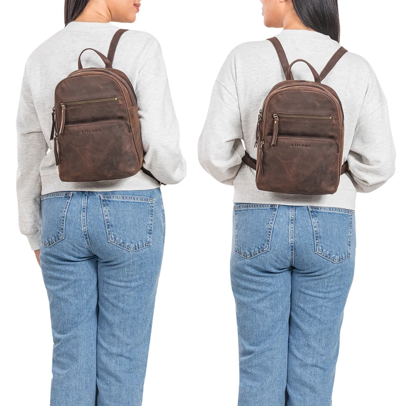 "Fabienne" Kleiner Vintage Damen Rucksack Echtleder mit vielen Fächern