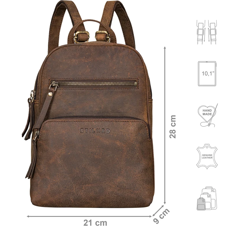 "Fabienne" Kleiner Vintage Damen Rucksack Echtleder mit vielen Fächern