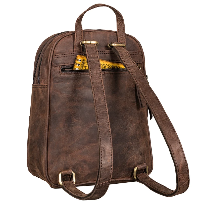 "Fabienne" Kleiner Vintage Damen Rucksack Echtleder mit vielen Fächern