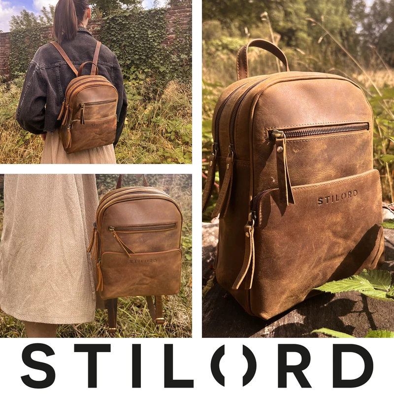"Fabienne" Kleiner Vintage Damen Rucksack Echtleder mit vielen Fächern