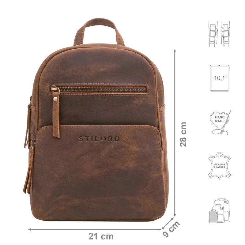 "Fabienne" Kleiner Vintage Damen Rucksack Echtleder mit vielen Fächern
