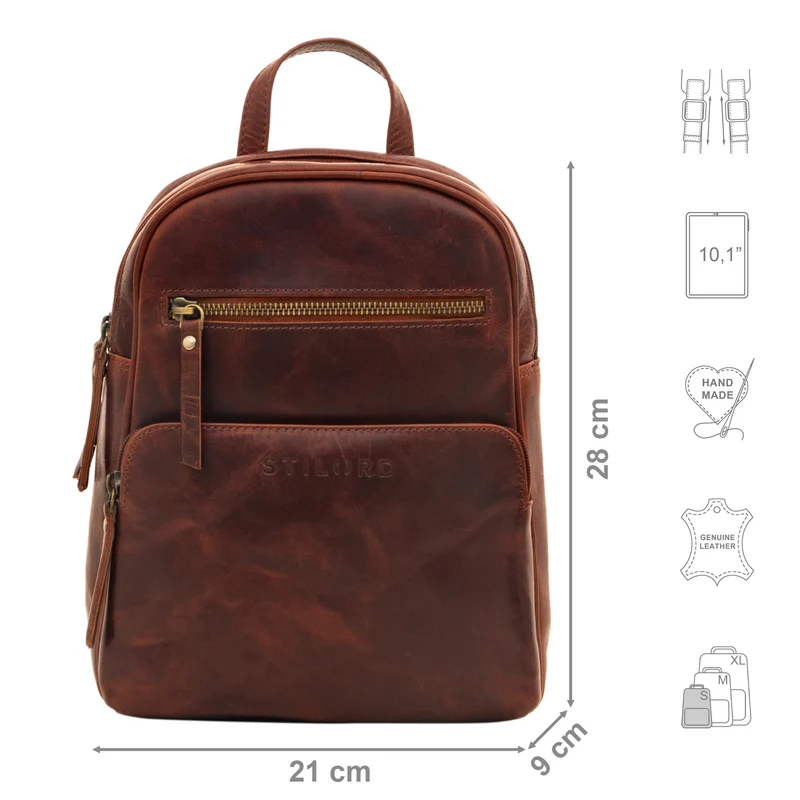"Fabienne" Kleiner Vintage Damen Rucksack Echtleder mit vielen Fächern