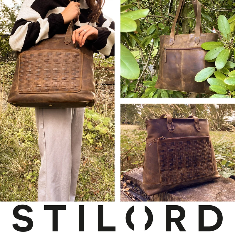 STILORD "Theresa" Shopper Damen Groß Leder Geflochten