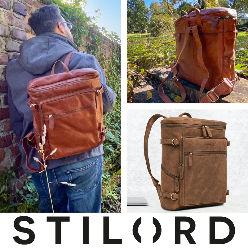 B-WARE "Alvar" Businessrucksack Herren Leder mit Laptopfach