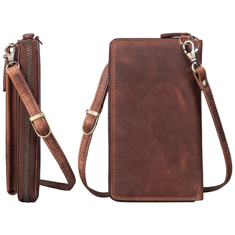"Nelly" Geldbörse mit Handyfach Leder 3-in-1 Handytasche Umhängetasche Portemonnaie zum Umhängen