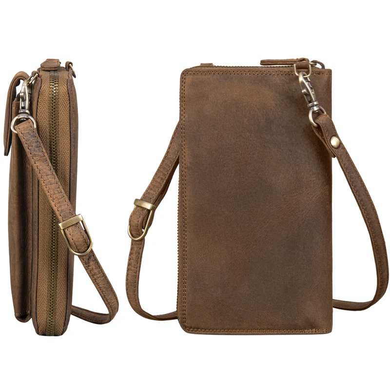 "Nelly" Geldbörse mit Handyfach Leder 3-in-1 Handytasche Umhängetasche Portemonnaie zum Umhängen
