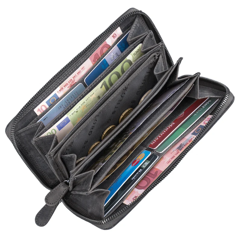 "Nelly" Geldbörse mit Handyfach Leder 3-in-1 Handytasche Umhängetasche Portemonnaie zum Umhängen