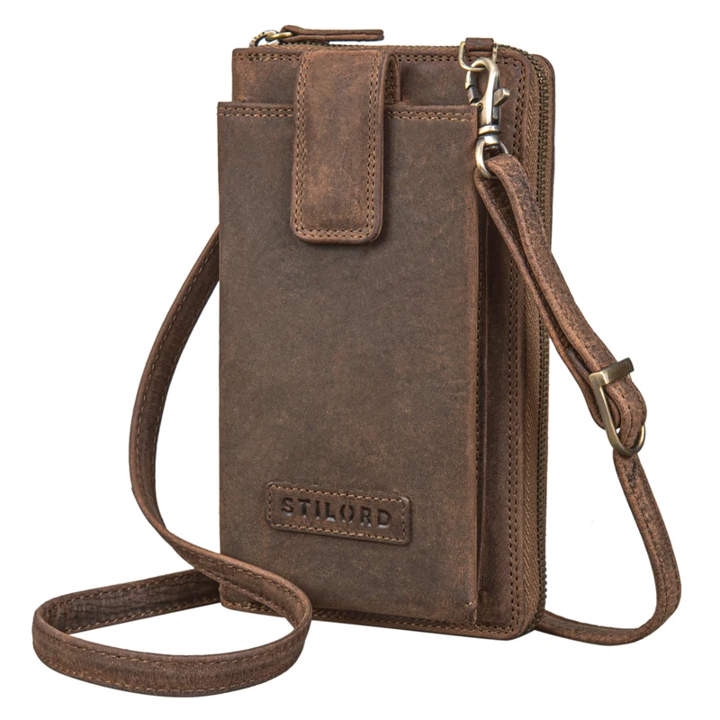 "Nelly" Geldbörse mit Handyfach Leder 3-in-1 Handytasche Umhängetasche Portemonnaie zum Umhängen