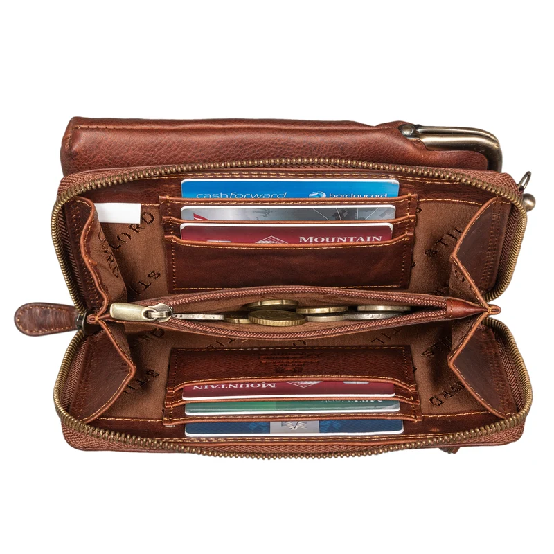 "Brea" Echt-Leder Vintage Damen-Geldbörse mit Handytasche zum Umhängen