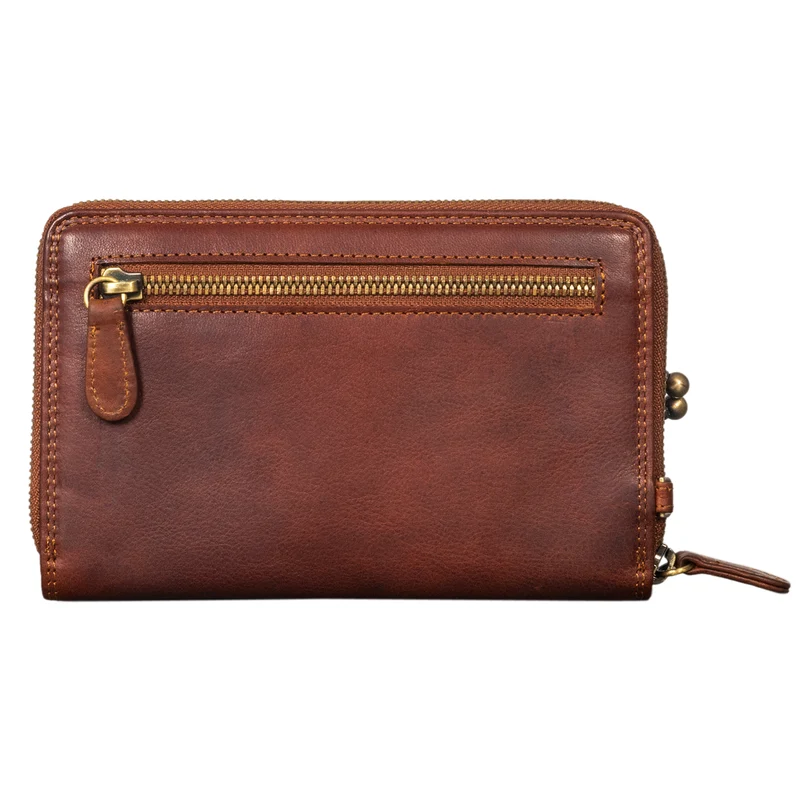"Brea" Echt-Leder Vintage Damen-Geldbörse mit Handytasche zum Umhängen