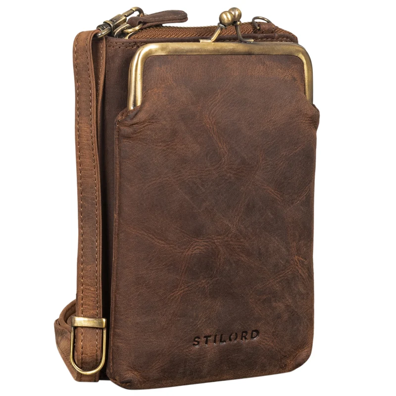 "Brea" Echt-Leder Vintage Damen-Geldbörse mit Handytasche zum Umhängen