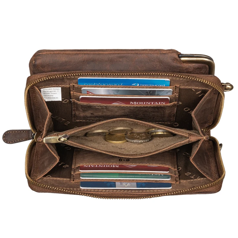 "Brea" Echt-Leder Vintage Damen-Geldbörse mit Handytasche zum Umhängen