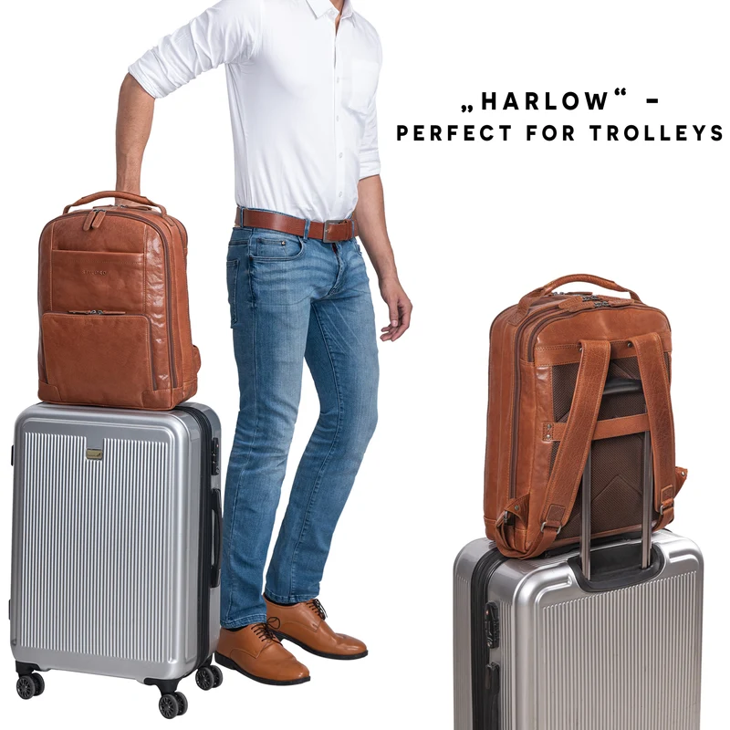"Harlow" Leder Rucksack für Herren XL mit Laptop Fach 15 bis 17 Zoll groß