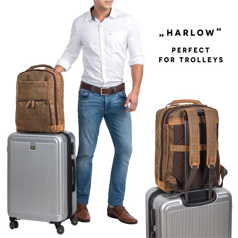 "Harlow" Leder Rucksack für Herren XL mit Laptop Fach 15 bis 17 Zoll groß