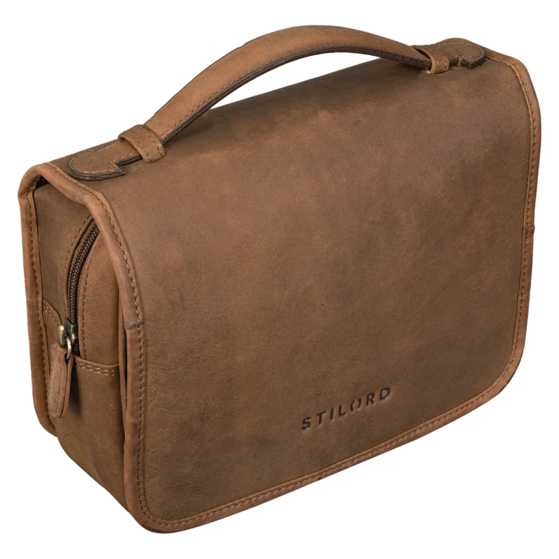 "Arlo" Kulturtasche Leder zum Aufhängen mit Henkel und Ring Unisex