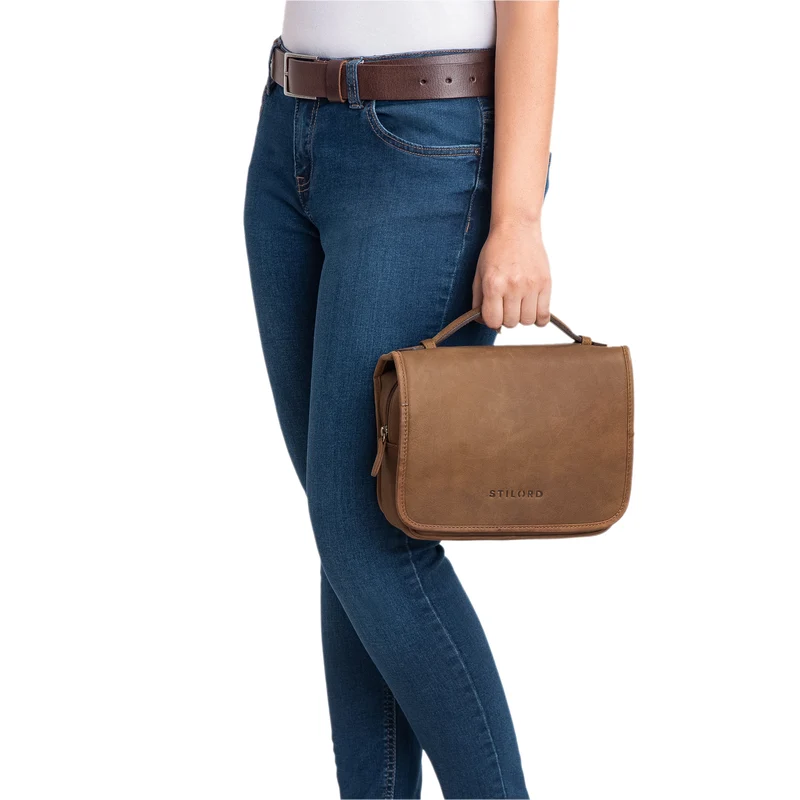 "Arlo" Kulturtasche Leder zum Aufhängen mit Henkel und Ring Unisex