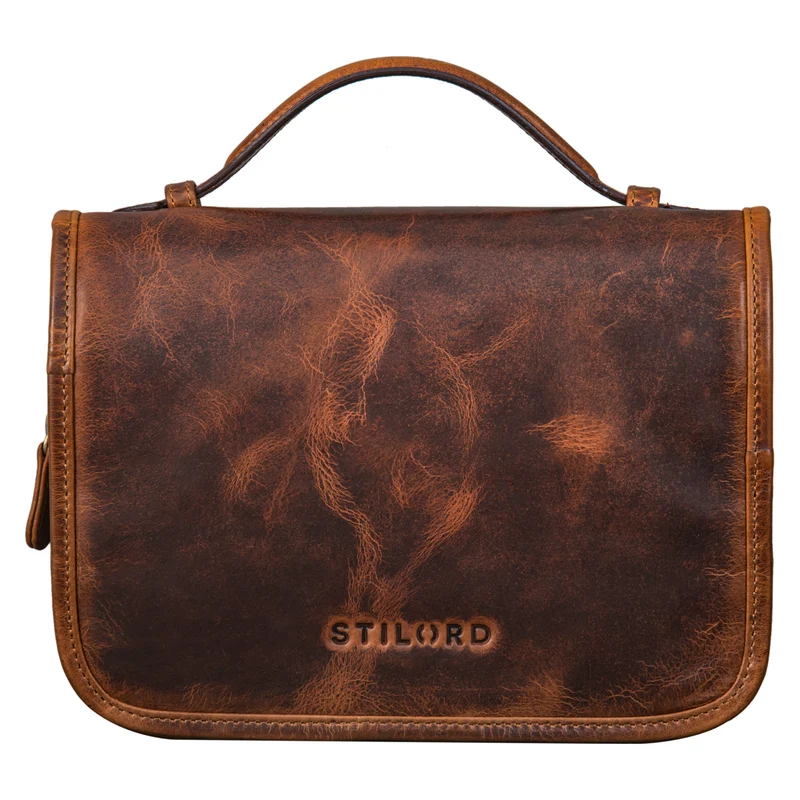 "Arlo" Kulturtasche Leder zum Aufhängen mit Henkel und Ring Unisex