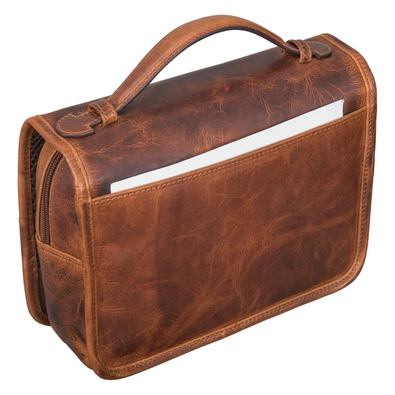 "Arlo" Kulturtasche Leder zum Aufhängen mit Henkel und Ring Unisex