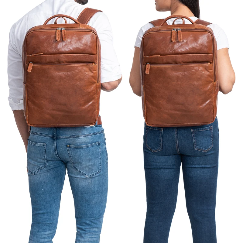 "Brooklyn" Großer Laptop Rucksack Echtleder mit 15.6 Zoll Laptopfach