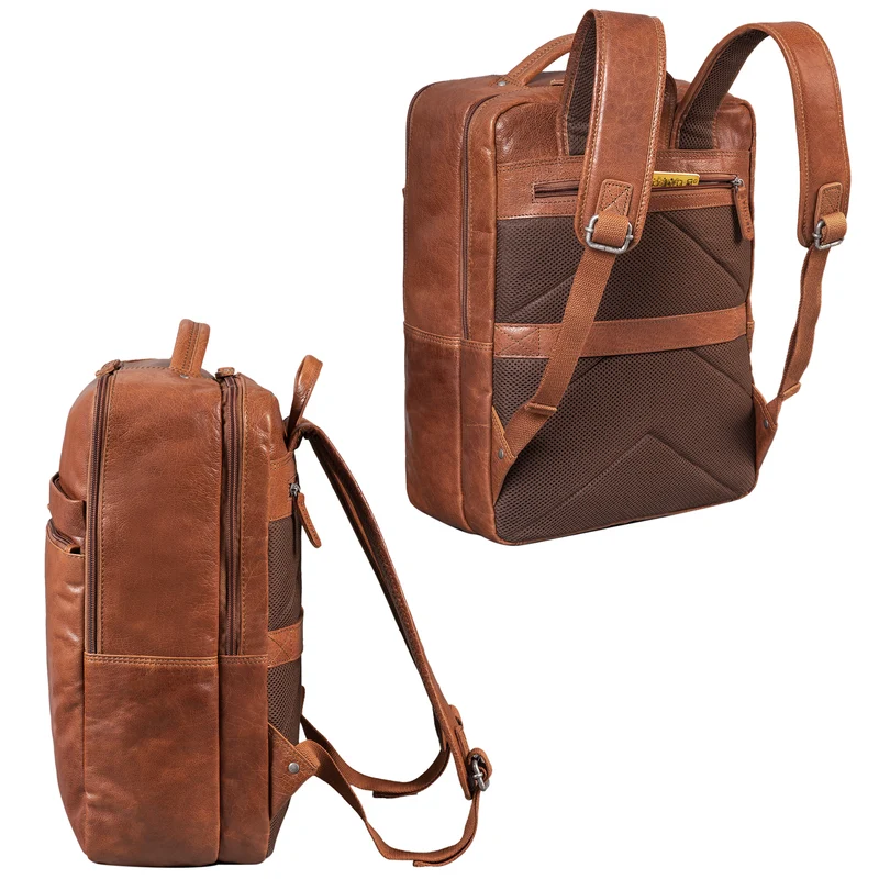 "Brooklyn" Großer Laptop Rucksack Echtleder mit 15.6 Zoll Laptopfach