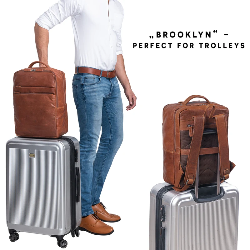 "Brooklyn" Großer Laptop Rucksack Echtleder mit 15.6 Zoll Laptopfach