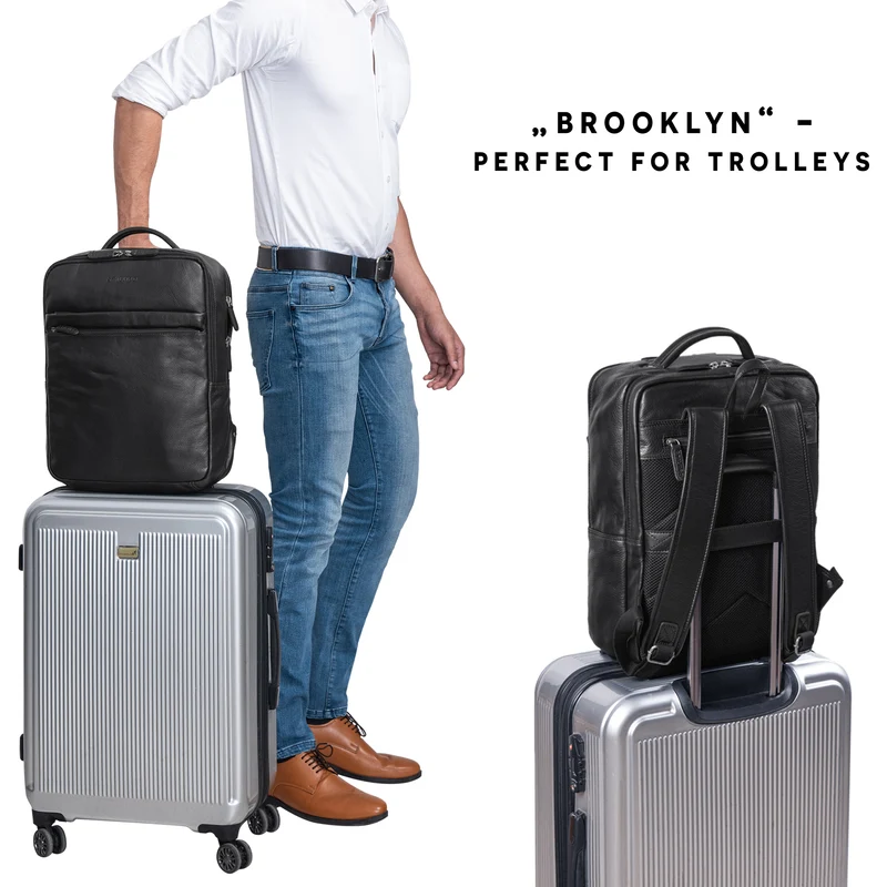 "Brooklyn" Großer Laptop Rucksack Echtleder mit 15.6 Zoll Laptopfach