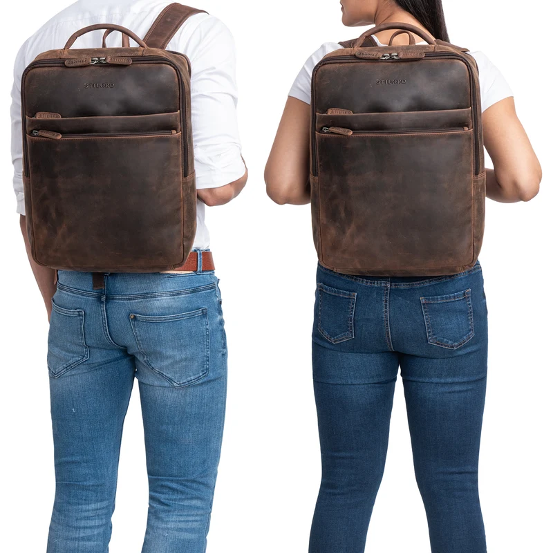 "Brooklyn" Großer Laptop Rucksack Echtleder mit 15.6 Zoll Laptopfach
