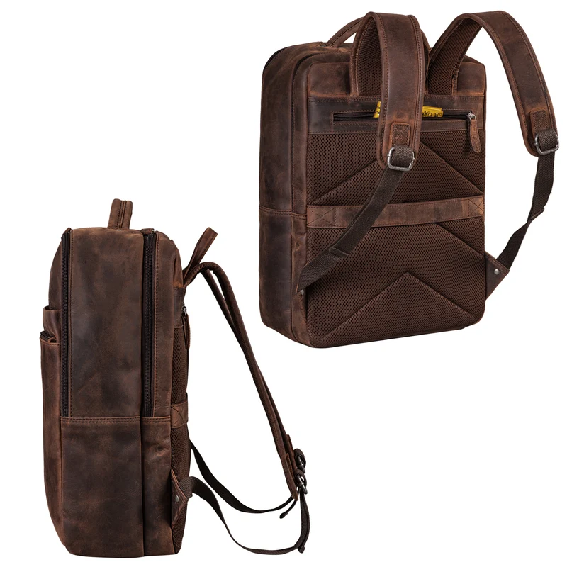 "Brooklyn" Großer Laptop Rucksack Echtleder mit 15.6 Zoll Laptopfach